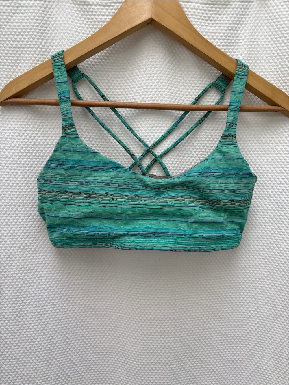 lululemon athletica Teal Striped Crisscross Sports Bra